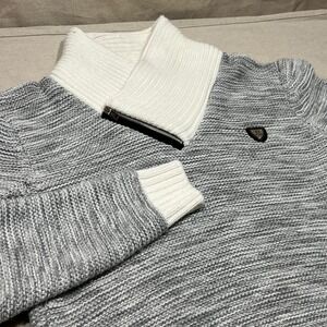 LEIF NELSON‎ Men's Gray White Marl Knit Sweater Zipper Collar Size XXL